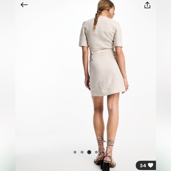 & Other Stories Cream Linen Belted Dress - Picture 2 of 4